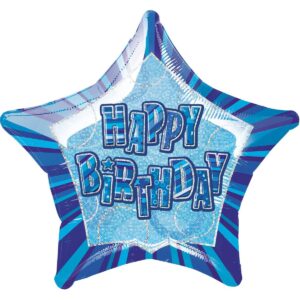 Glitz Blue Happy Birthday Star Foil Balloon - 50cm